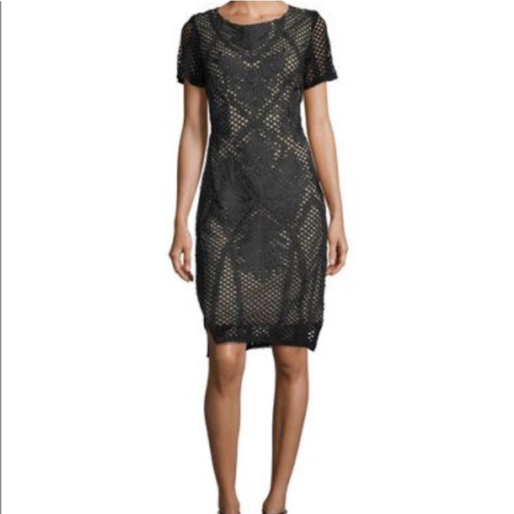 Goldie | “Dusty” Black Fern Leaf Embroidered Nude Satin Lined Dress - Large